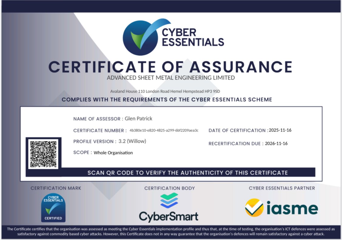 ASM CyberSmart certificate